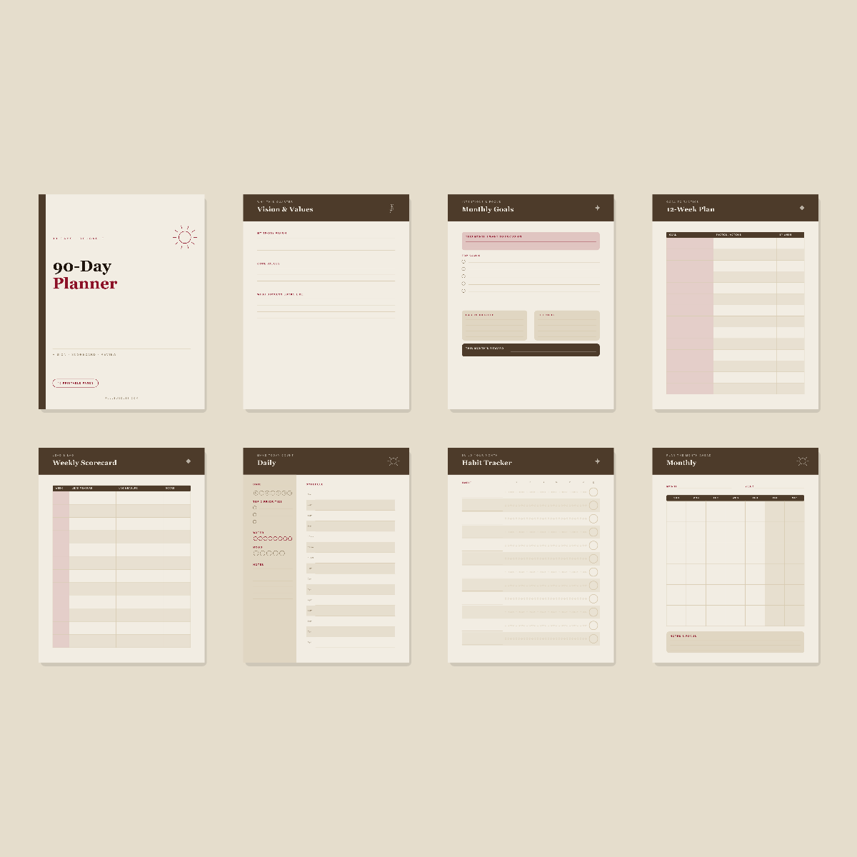 90-Day Goal Planner (12-Week Year) — 10 Printable Pages (A4 + US Letter PDF + SVG) preview 3
