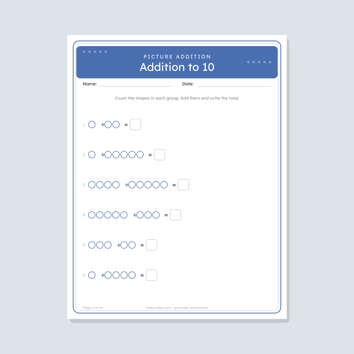 Addition Worksheets — 14 Printable Kindergarten & 1st Grade Math Pages, Picture Addition + Addition to 10 (with Answer Key) preview 2