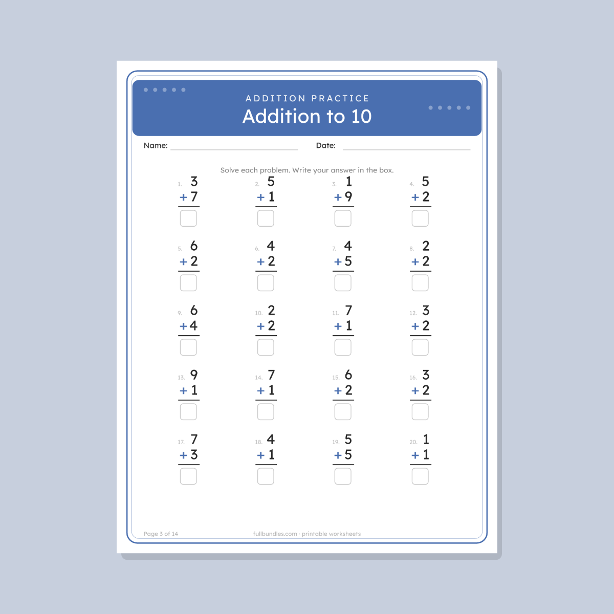 Addition Worksheets — 14 Printable Kindergarten & 1st Grade Math Pages, Picture Addition + Addition to 10 (with Answer Key) preview 3