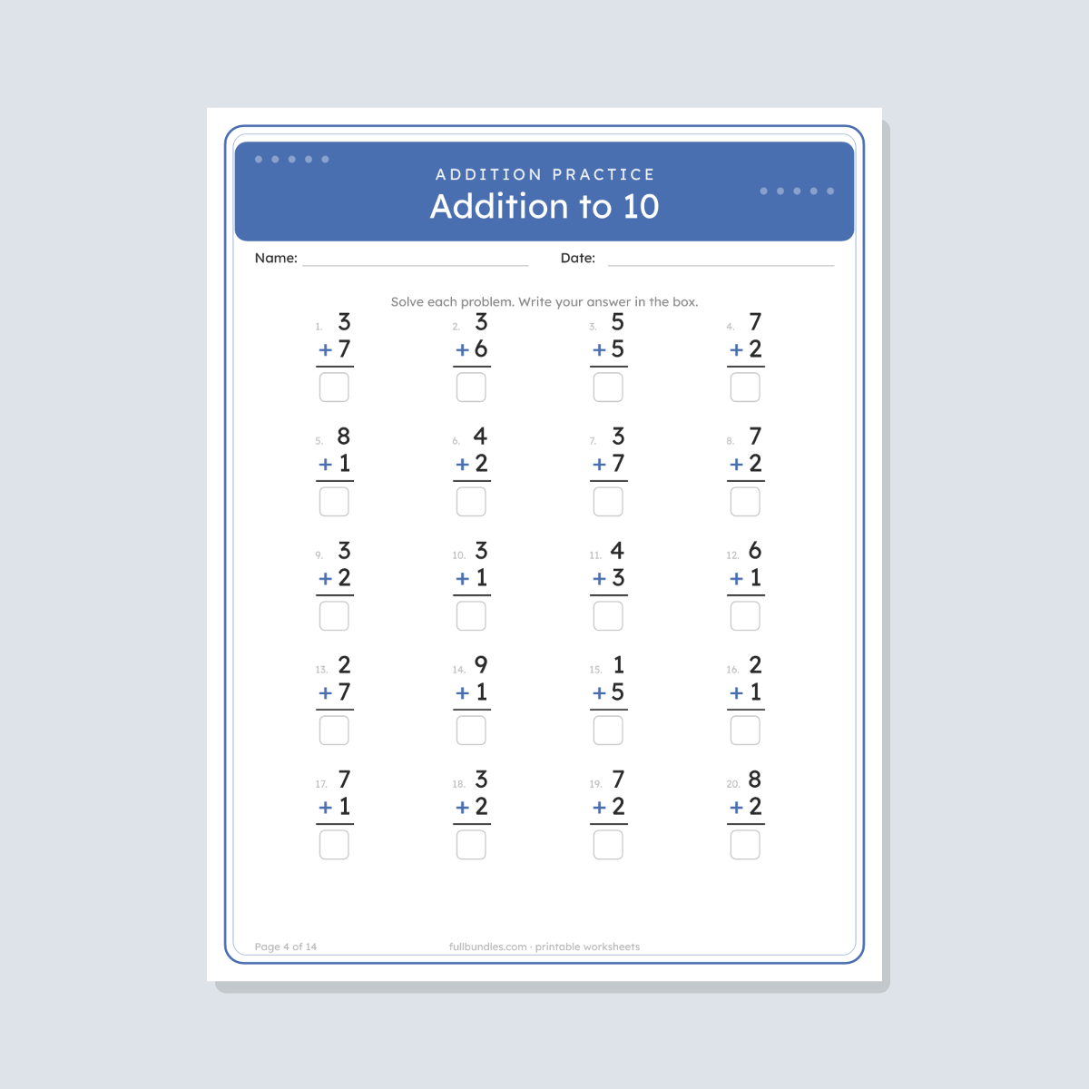 Addition Worksheets — 14 Printable Kindergarten & 1st Grade Math Pages, Picture Addition + Addition to 10 (with Answer Key) preview 4