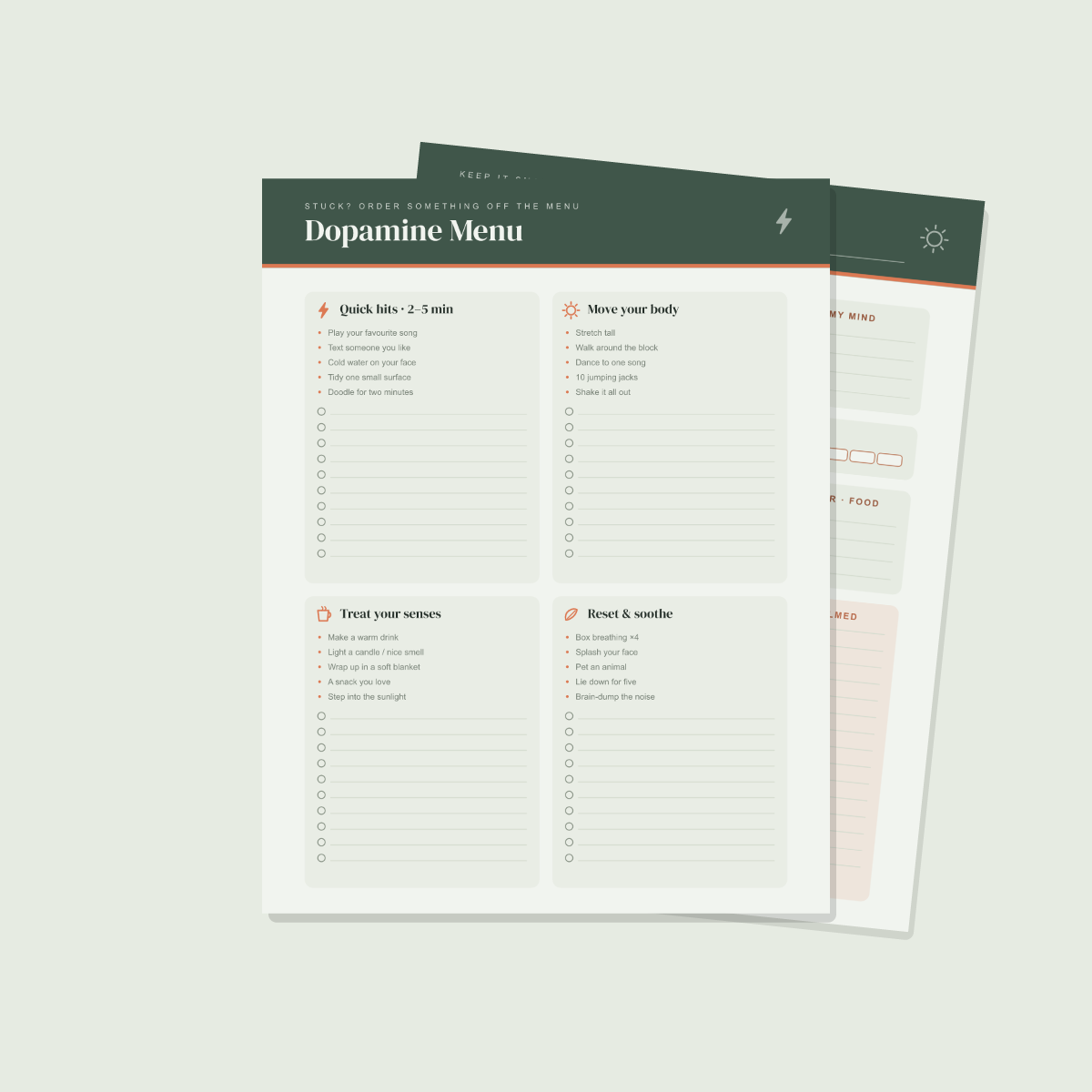 ADHD-Friendly Daily Planner — Sage Green — 13 Printable Pages (Brain Dump, Dopamine Menu, Task Breakdown & Focus Sprints · A4 + US Letter PDF + SVG) preview 2