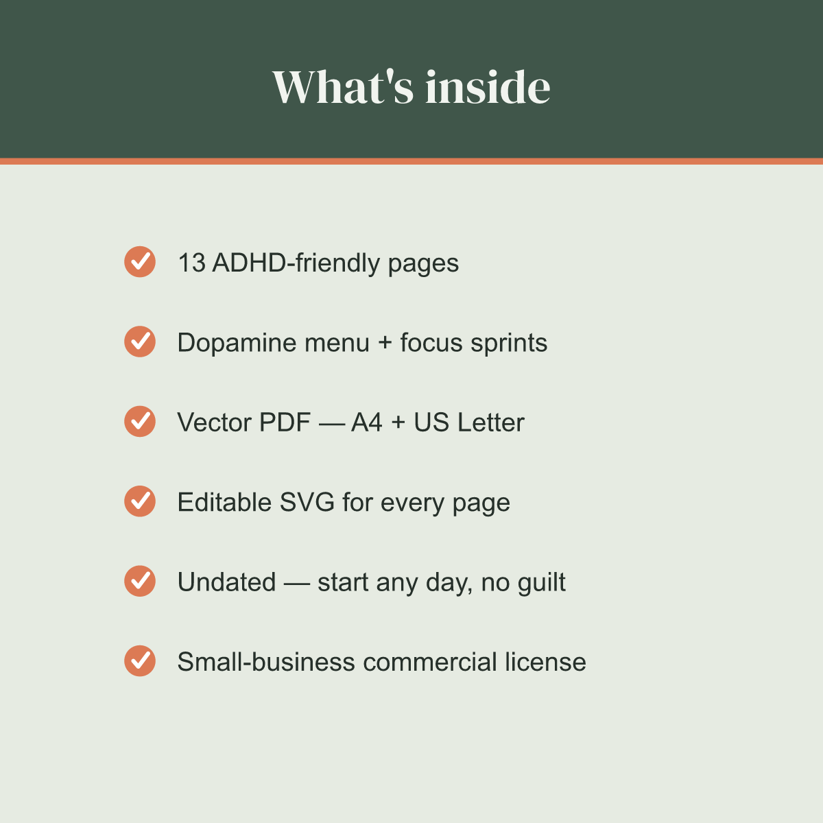 ADHD-Friendly Daily Planner — Sage Green — 13 Printable Pages (Brain Dump, Dopamine Menu, Task Breakdown & Focus Sprints · A4 + US Letter PDF + SVG) preview 5