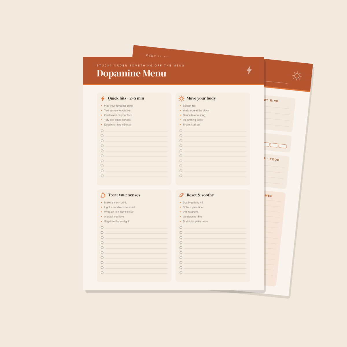 ADHD-Friendly Daily Planner — Warm Peach — 13 Printable Pages (Brain Dump, Dopamine Menu, Task Breakdown & Focus Sprints · A4 + US Letter PDF + SVG) preview 2