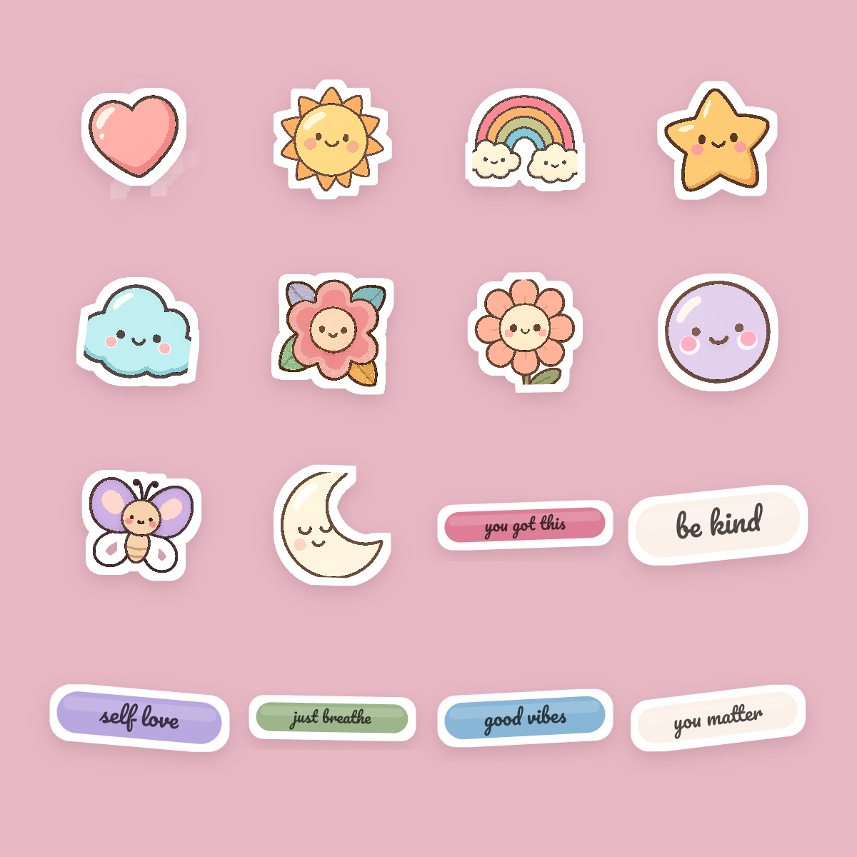 Affirmation Sticker Pack — 16 Die-Cut Self-Love & Positive Quote Stickers (PNG + SVG, Commercial Use) preview 4