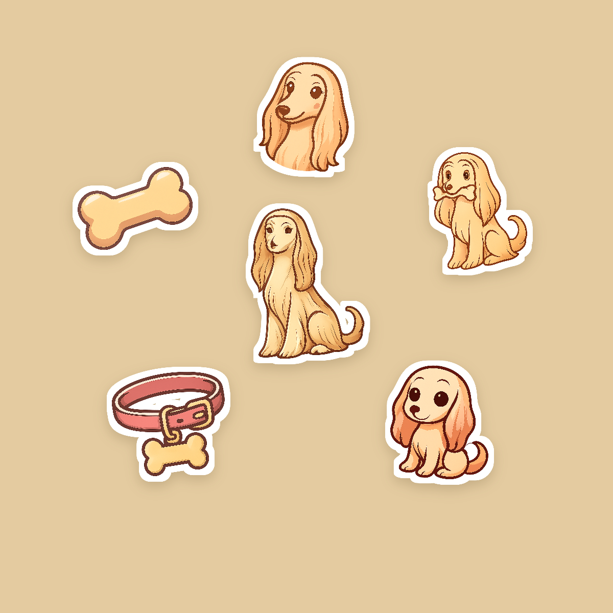 Afghan Hound Kawaii Sticker Pack — Dog Mom Die-Cut Stickers (PNG + SVG, Commercial Use) preview 2