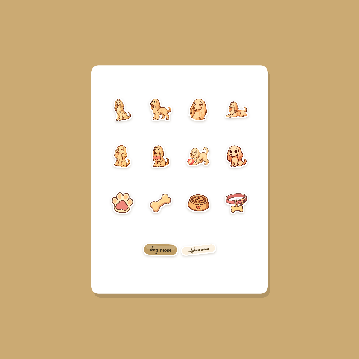 Afghan Hound Kawaii Sticker Pack — Dog Mom Die-Cut Stickers (PNG + SVG, Commercial Use) preview 3