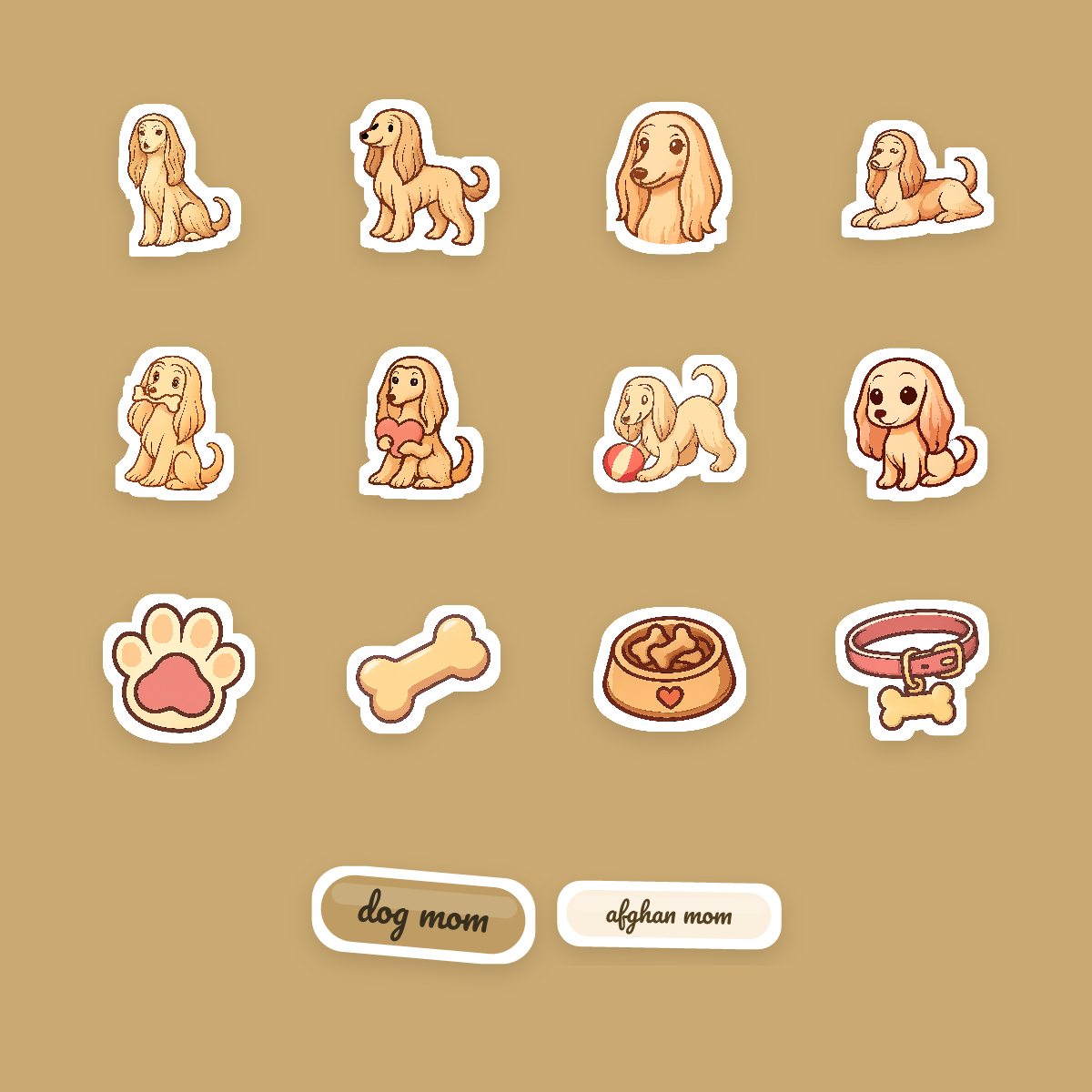 Afghan Hound Kawaii Sticker Pack — Dog Mom Die-Cut Stickers (PNG + SVG, Commercial Use) preview 4