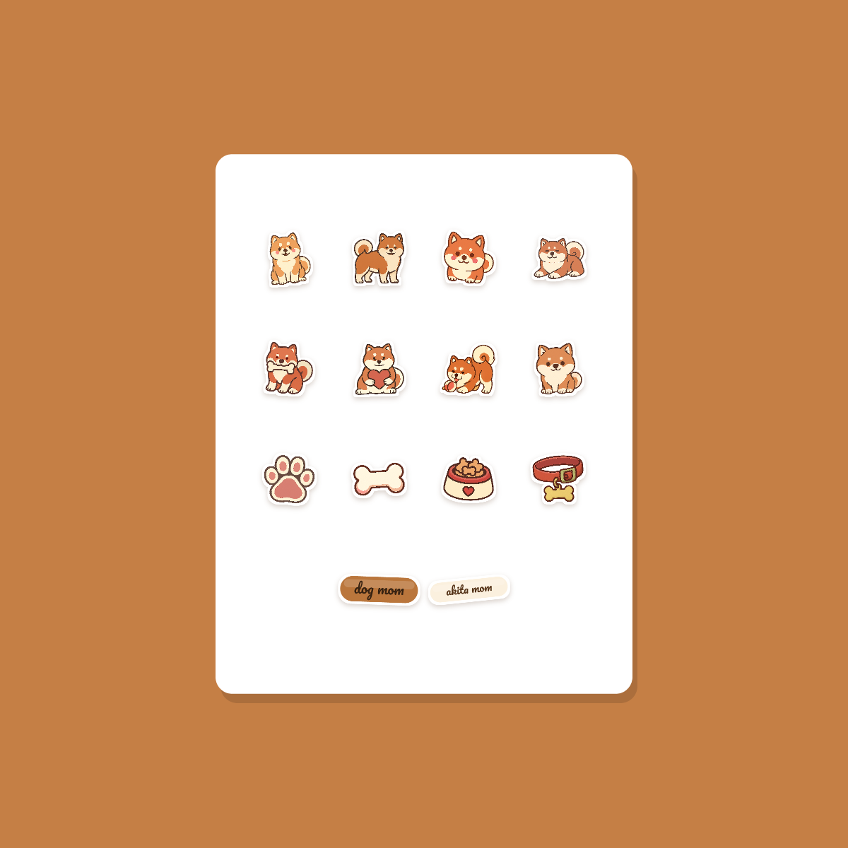 Akita Kawaii Sticker Pack — Dog Mom Die-Cut Stickers (PNG + SVG, Commercial Use) preview 3