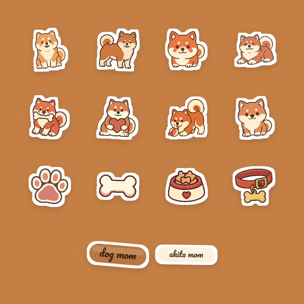 Akita Kawaii Sticker Pack — Dog Mom Die-Cut Stickers (PNG + SVG, Commercial Use) preview 4
