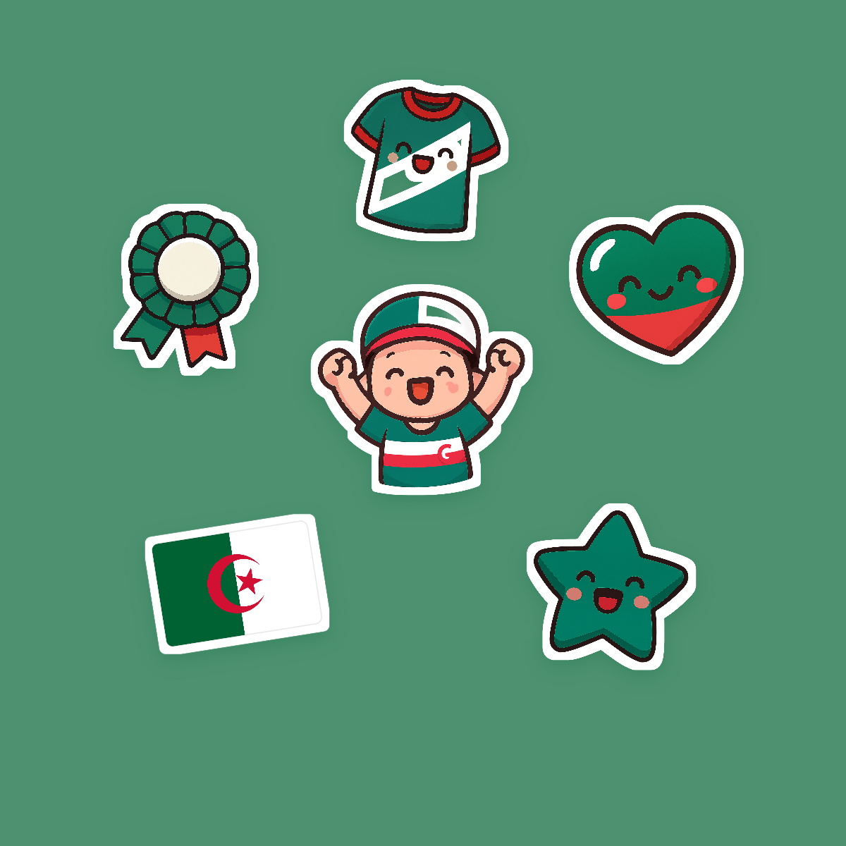 Algeria Football Fan Sticker Pack — 16 Kawaii Die-Cut Supporter Stickers (PNG + SVG) preview 2