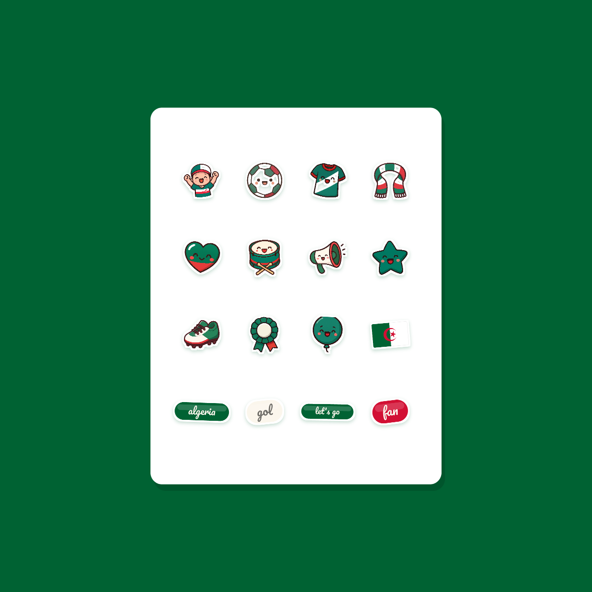 Algeria Football Fan Sticker Pack — 16 Kawaii Die-Cut Supporter Stickers (PNG + SVG) preview 3