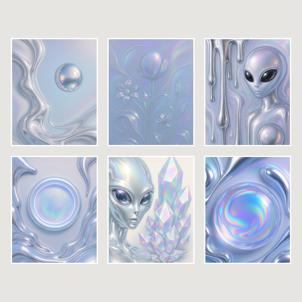 Alien-Core Wall Art Set — 6 Printable Iridescent Y2K Aesthetic Prints (8x10, 11x14, 16x20 · PDF + JPG + SVG) preview 2