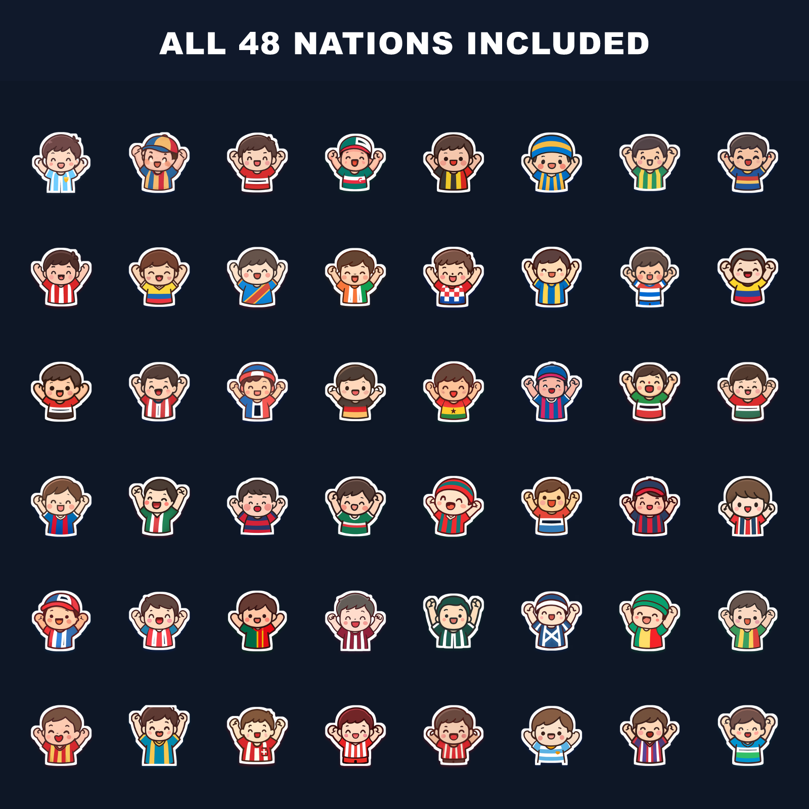 All 48 Nations Football Fan Sticker Mega-Bundle — 768 Kawaii Die-Cut Supporter Stickers (PNG + SVG) preview 2