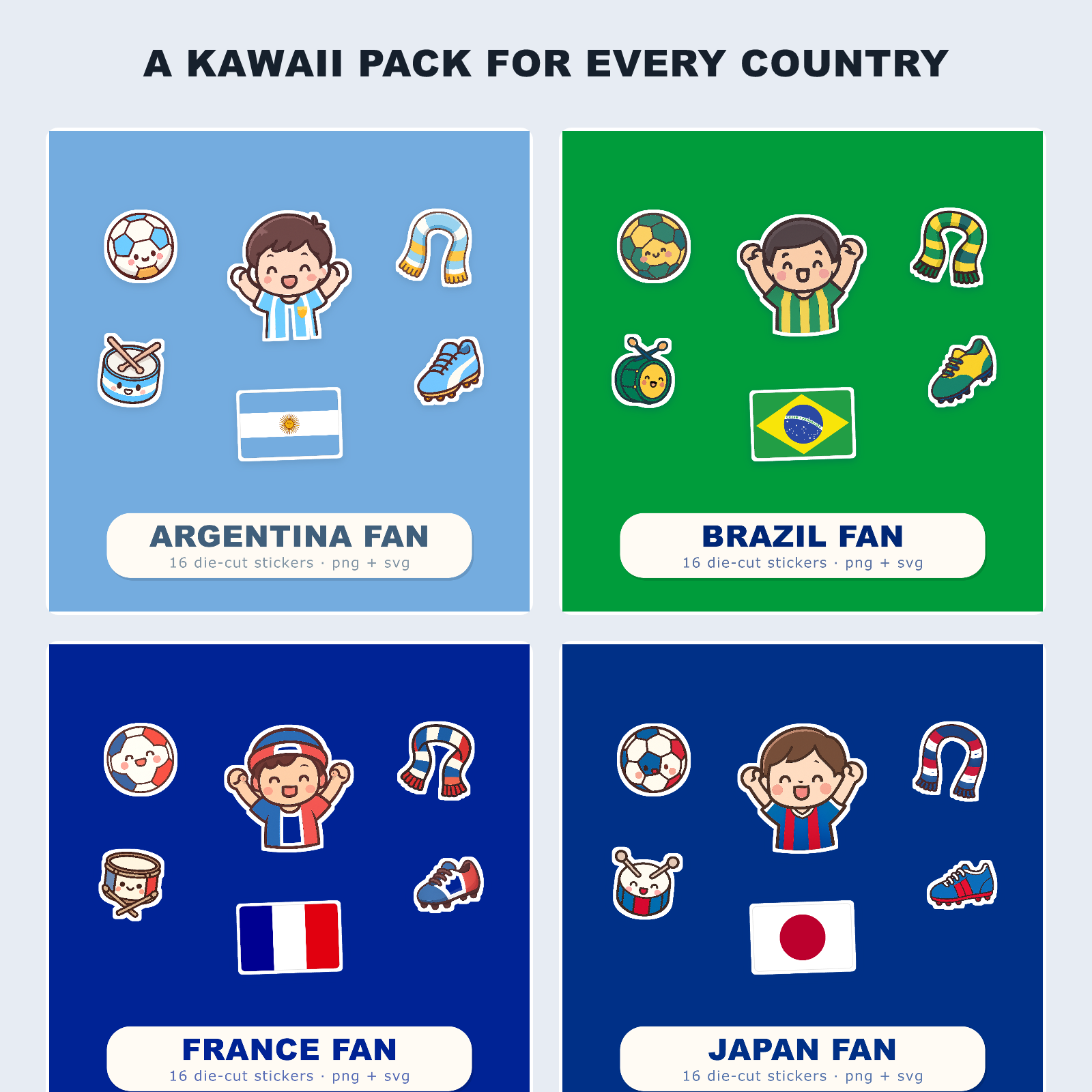 All 48 Nations Football Fan Sticker Mega-Bundle — 768 Kawaii Die-Cut Supporter Stickers (PNG + SVG) preview 3