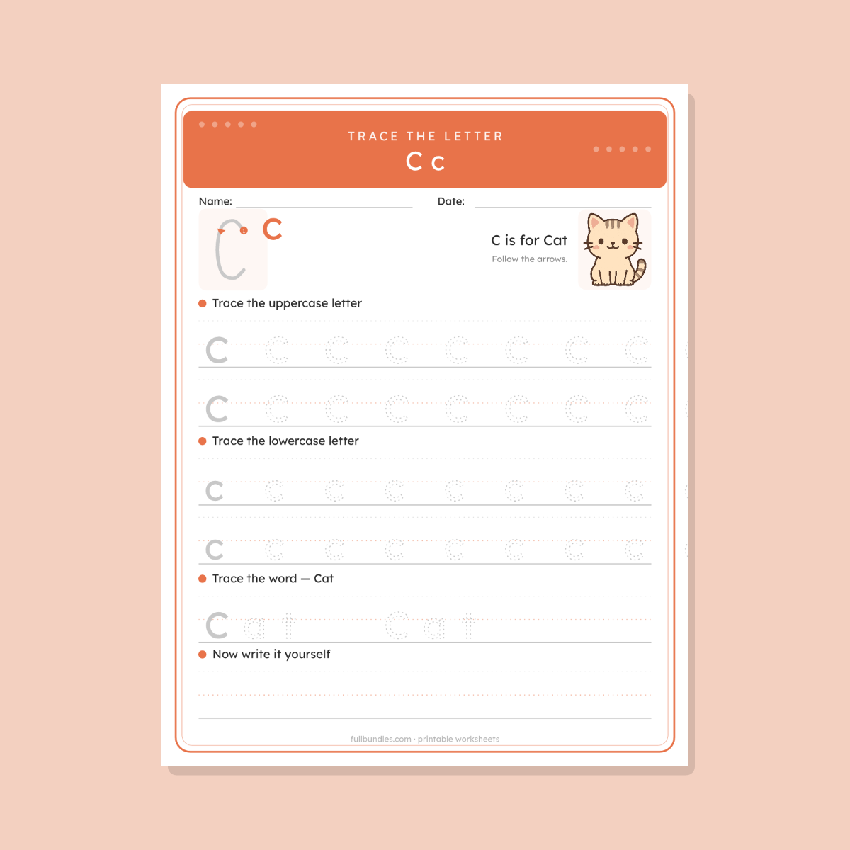 Alphabet Tracing Worksheets — 26 Printable A-Z Letter Practice Pages with Formation Arrows & Cute Pictures (Preschool & Kindergarten) preview 3