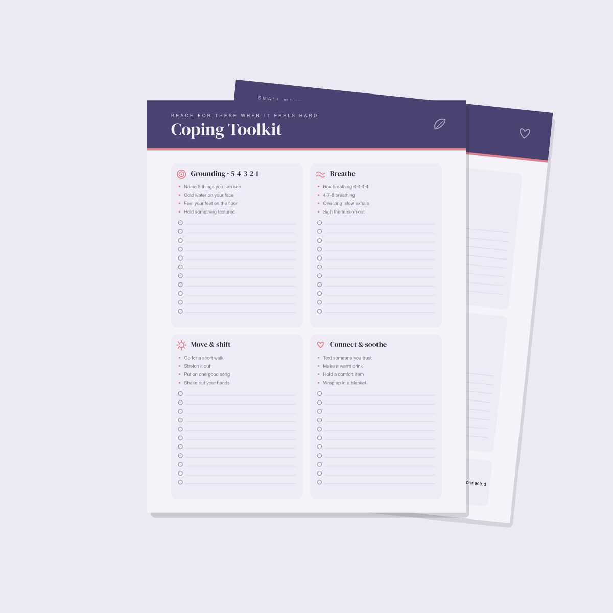 Anxiety Relief Journal — 13 Printable Pages (Mood Tracker, Thought Records, Worry & Trigger Log, Grounding & Coping Toolkit, Gratitude, Weekly Reflection · A4 + US Letter PDF + SVG) preview 4