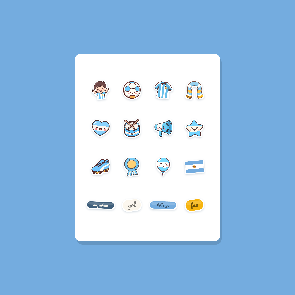 Argentina Football Fan Sticker Pack — 16 Kawaii Die-Cut Supporter Stickers (PNG + SVG) preview 3