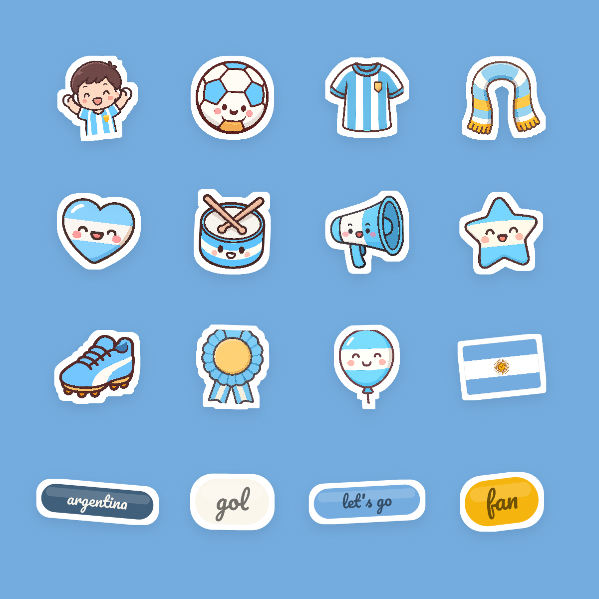 Argentina Football Fan Sticker Pack — 16 Kawaii Die-Cut Supporter Stickers (PNG + SVG) preview 4