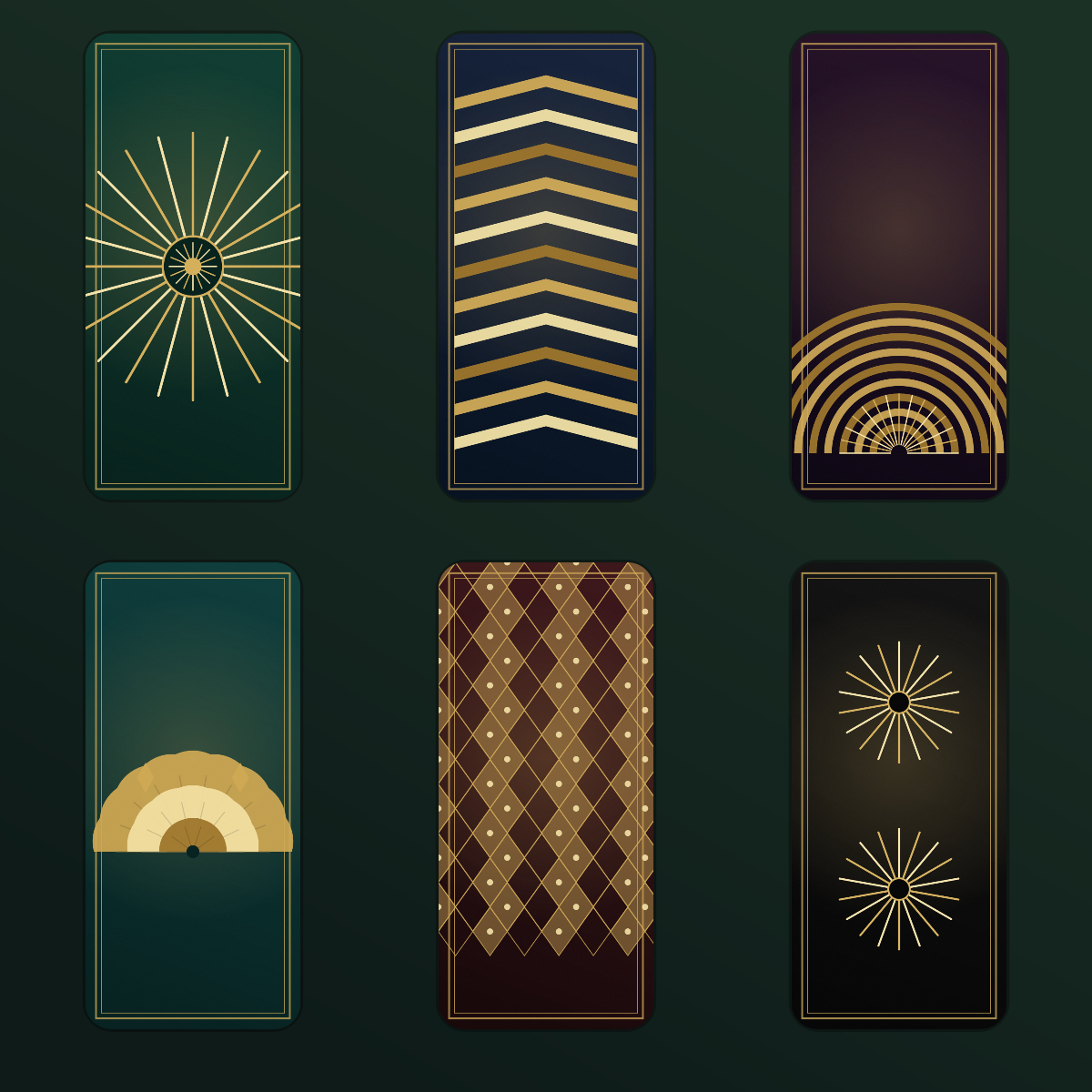 Art Deco Gatsby Gold Wallpapers — 12 1920s Gold Fan & Chevron Lock Screens (iPhone + Android) preview 2