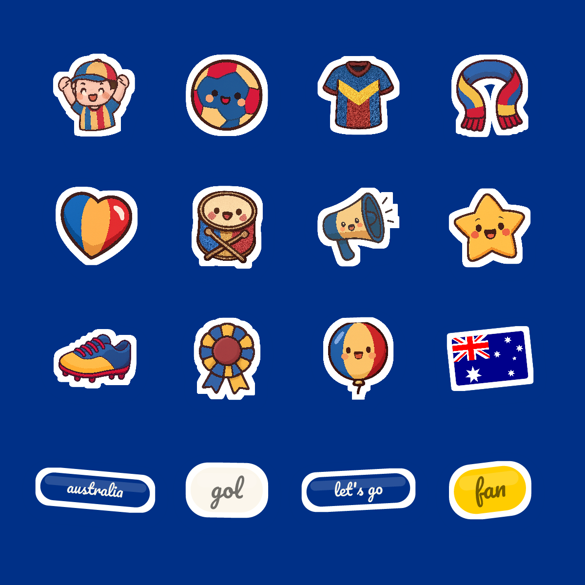 Australia Football Fan Sticker Pack — 16 Kawaii Die-Cut Supporter Stickers (PNG + SVG) preview 4