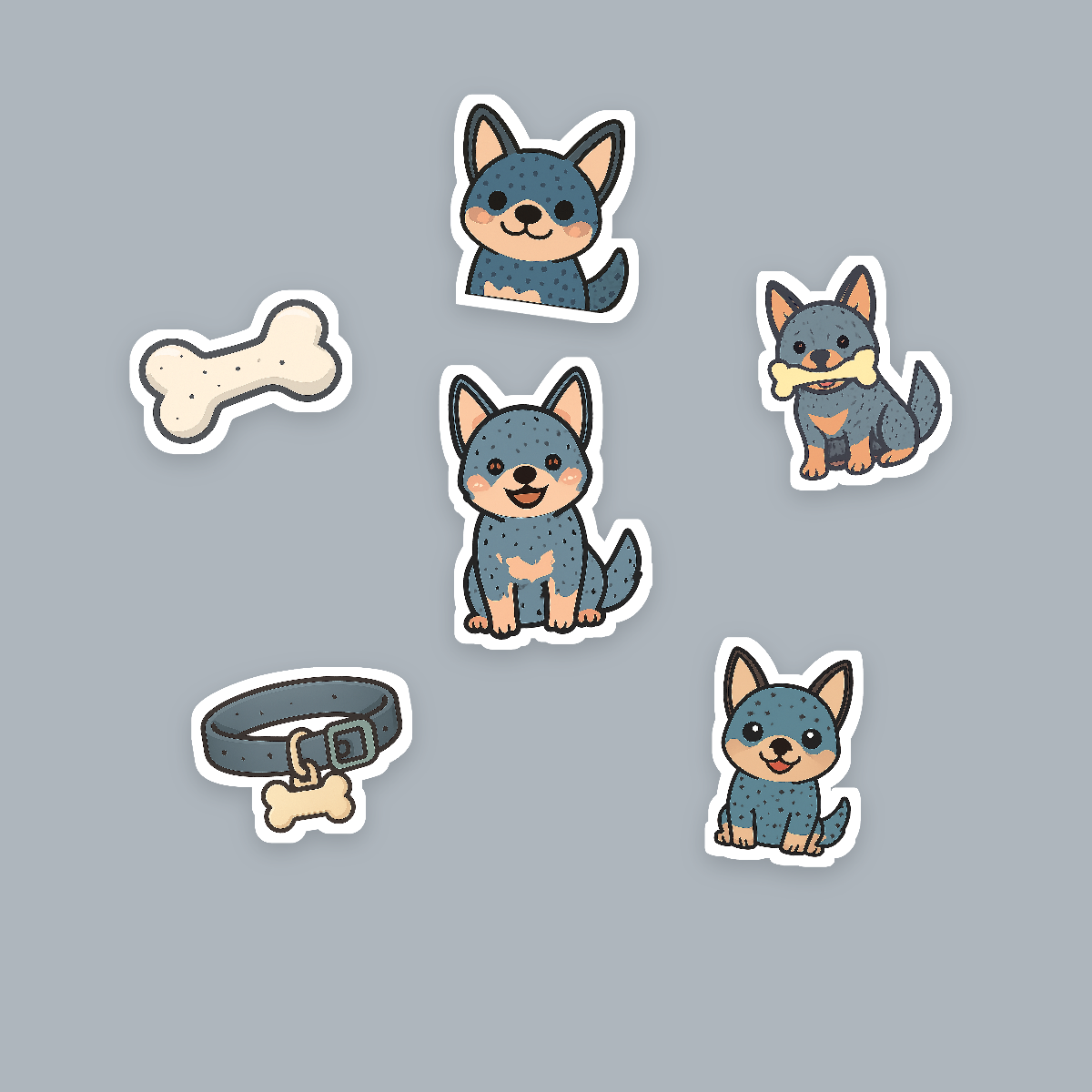 Australian Cattle Dog Kawaii Sticker Pack — Blue Heeler Dog Mom Die-Cut Stickers (PNG + SVG, Commercial Use) preview 2