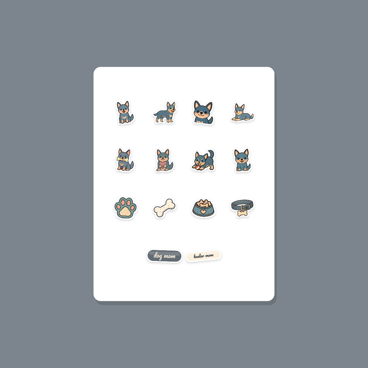 Australian Cattle Dog Kawaii Sticker Pack — Blue Heeler Dog Mom Die-Cut Stickers (PNG + SVG, Commercial Use) preview 3