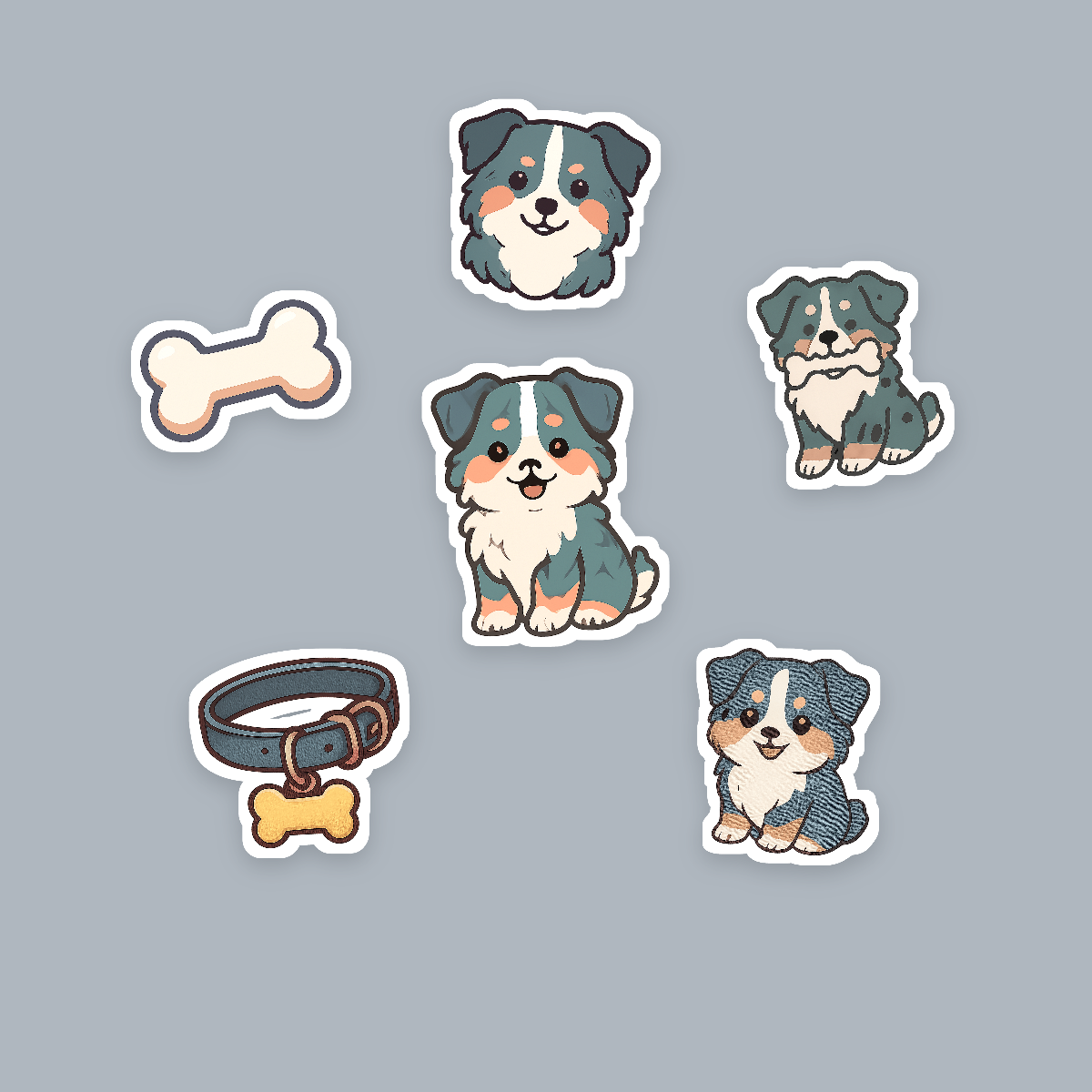 Australian Shepherd Kawaii Sticker Pack — Dog Mom Die-Cut Stickers (PNG + SVG, Commercial Use) preview 2