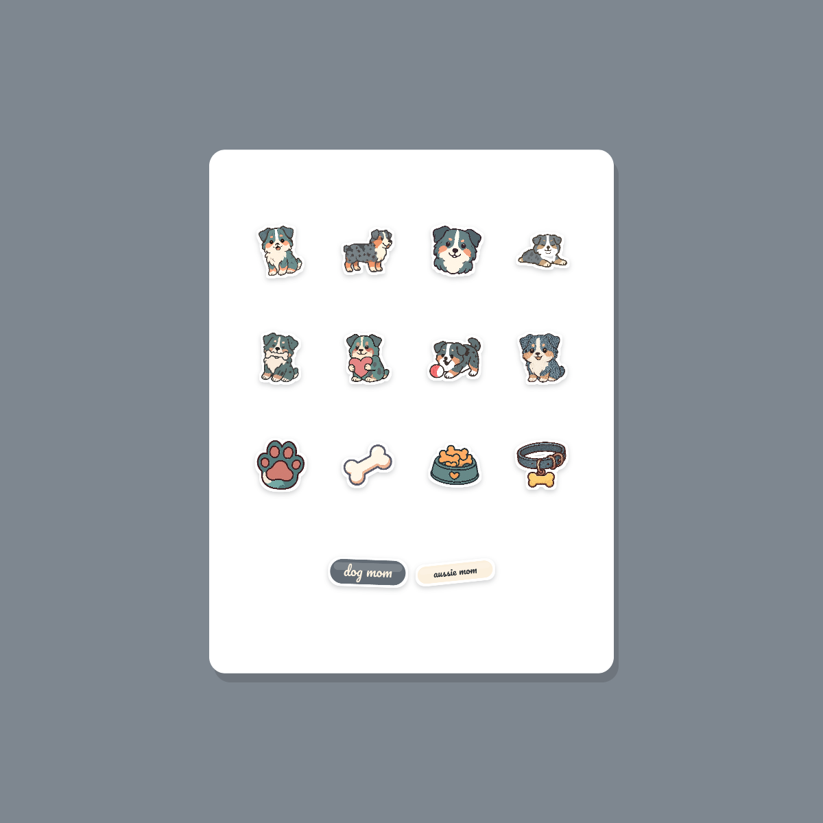 Australian Shepherd Kawaii Sticker Pack — Dog Mom Die-Cut Stickers (PNG + SVG, Commercial Use) preview 3