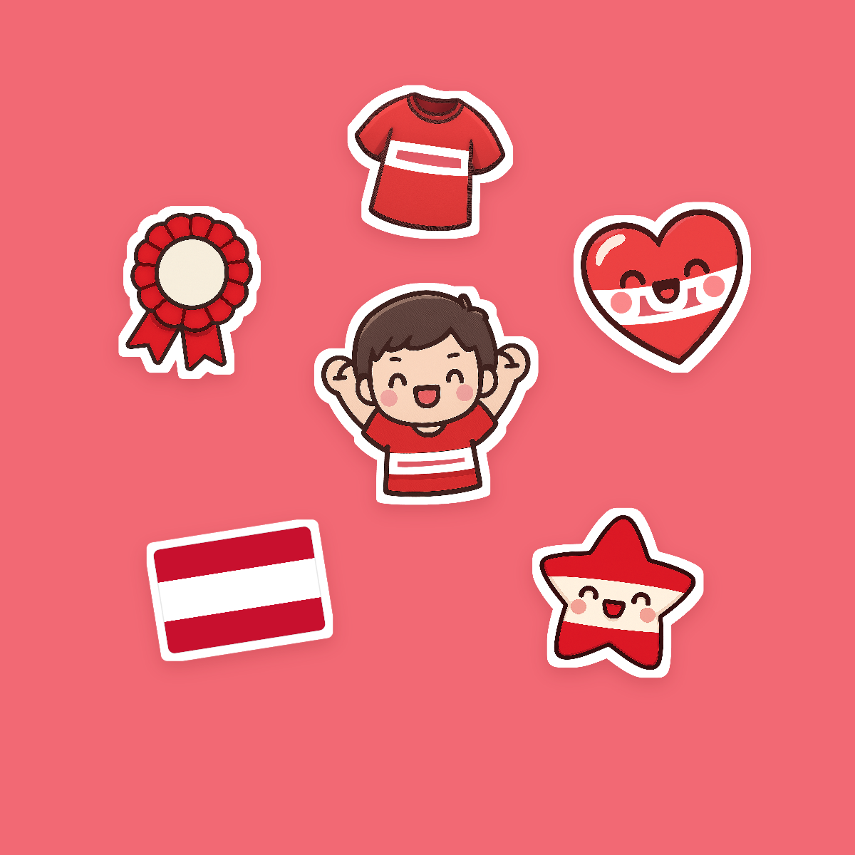 Austria Football Fan Sticker Pack — 16 Kawaii Die-Cut Supporter Stickers (PNG + SVG) preview 2