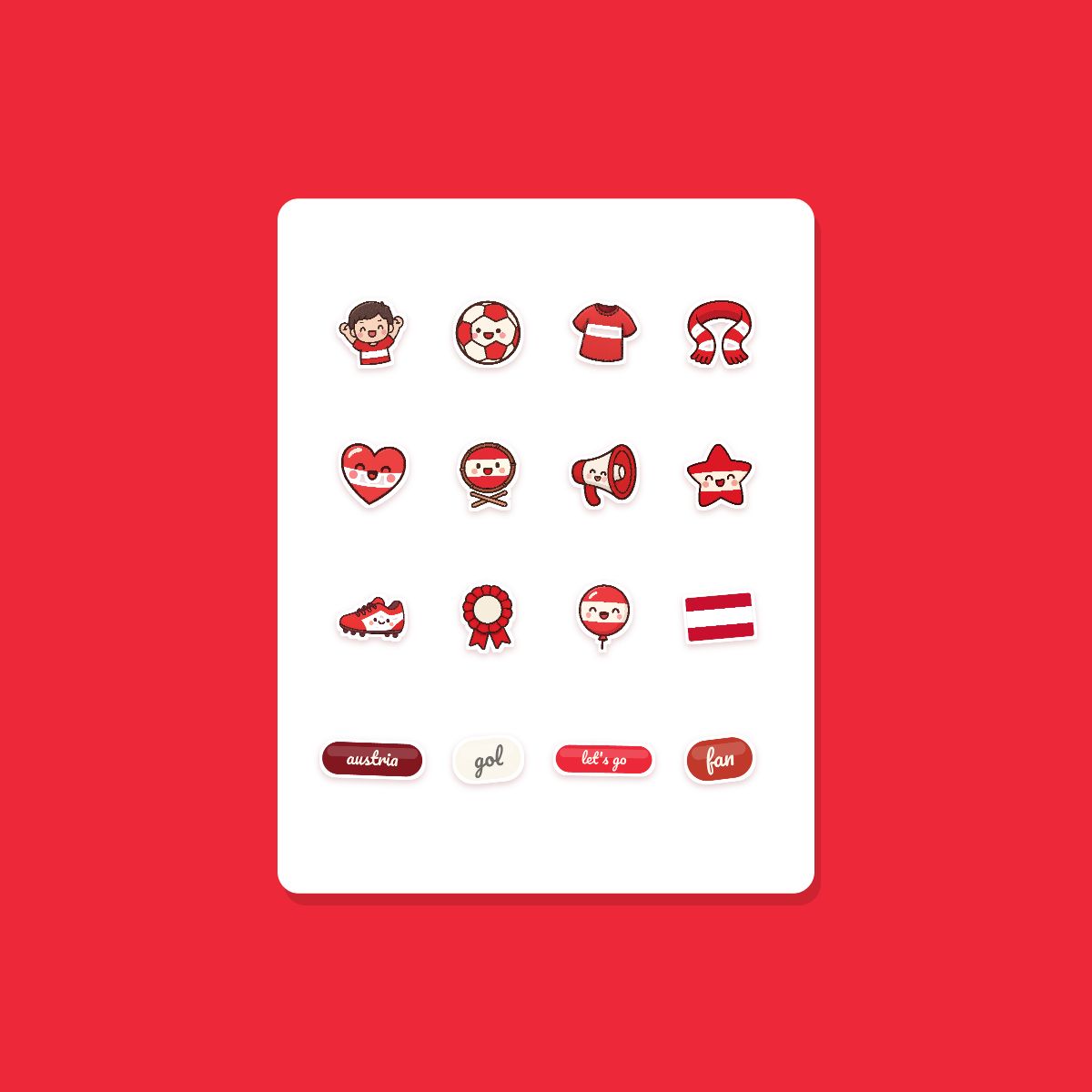 Austria Football Fan Sticker Pack — 16 Kawaii Die-Cut Supporter Stickers (PNG + SVG) preview 3