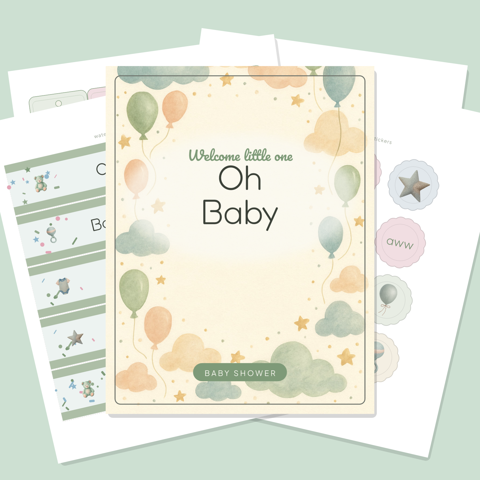 Baby Shower Printables Set — Cupcake Toppers, Favor Tags, Labels & Welcome Sign (Printable PDF + SVG)