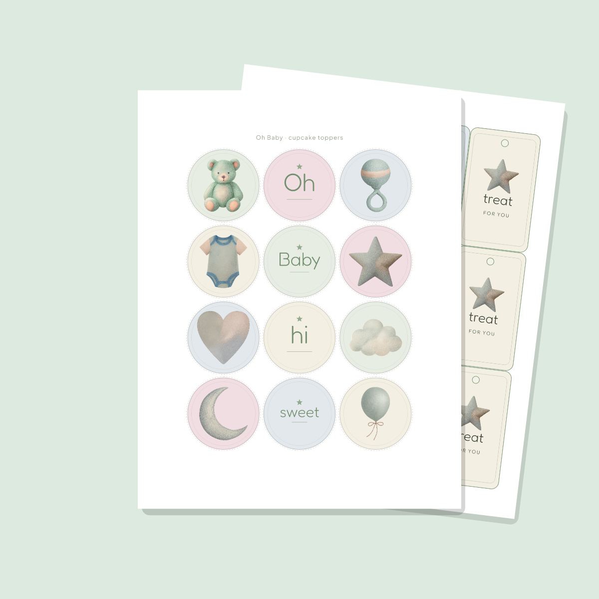 Baby Shower Printables Set — Cupcake Toppers, Favor Tags, Labels & Welcome Sign (Printable PDF + SVG) preview 2