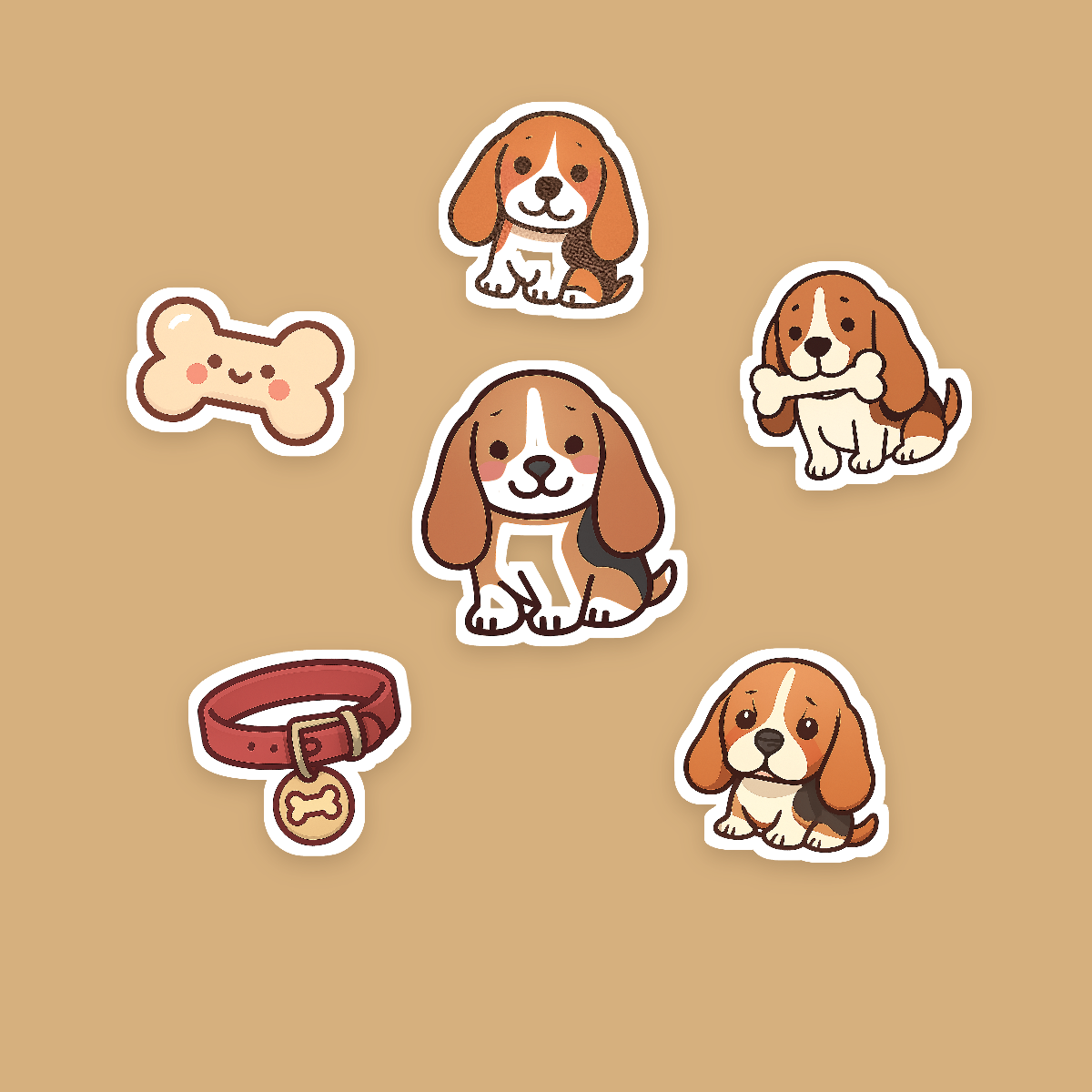 Basset Hound Kawaii Sticker Pack — Dog Mom Die-Cut Stickers (PNG + SVG, Commercial Use) preview 2