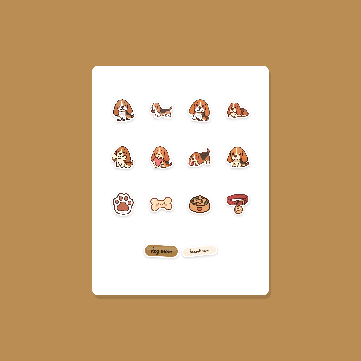 Basset Hound Kawaii Sticker Pack — Dog Mom Die-Cut Stickers (PNG + SVG, Commercial Use) preview 3