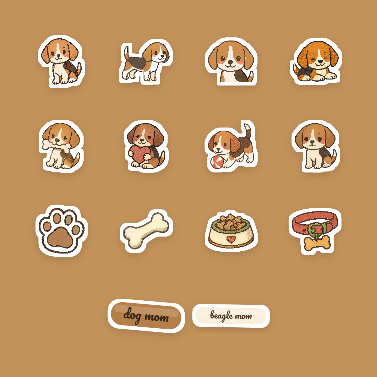 Beagle Kawaii Sticker Pack — Dog Mom Die-Cut Stickers (PNG + SVG, Commercial Use) preview 4