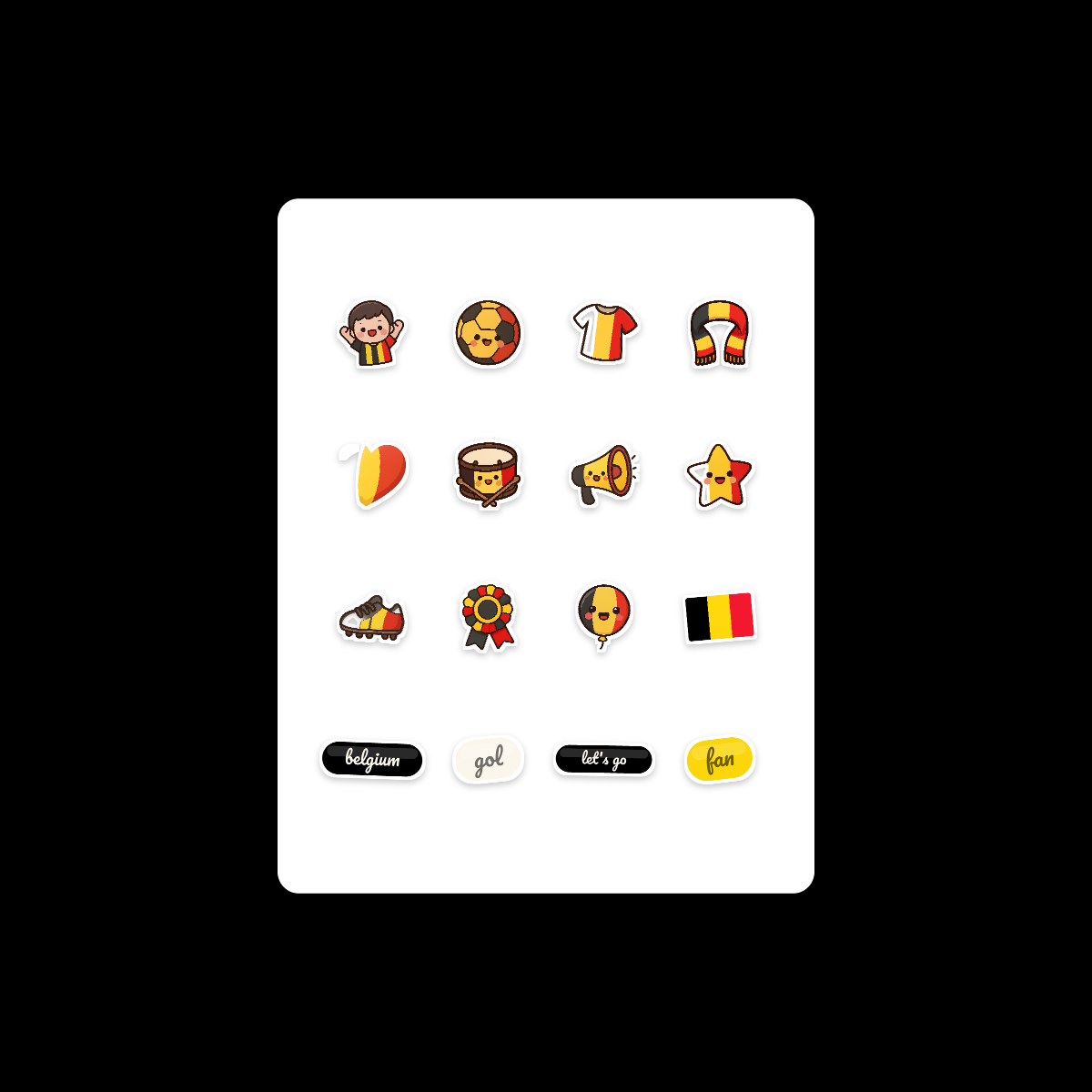 Belgium Football Fan Sticker Pack — 16 Kawaii Die-Cut Supporter Stickers (PNG + SVG) preview 3