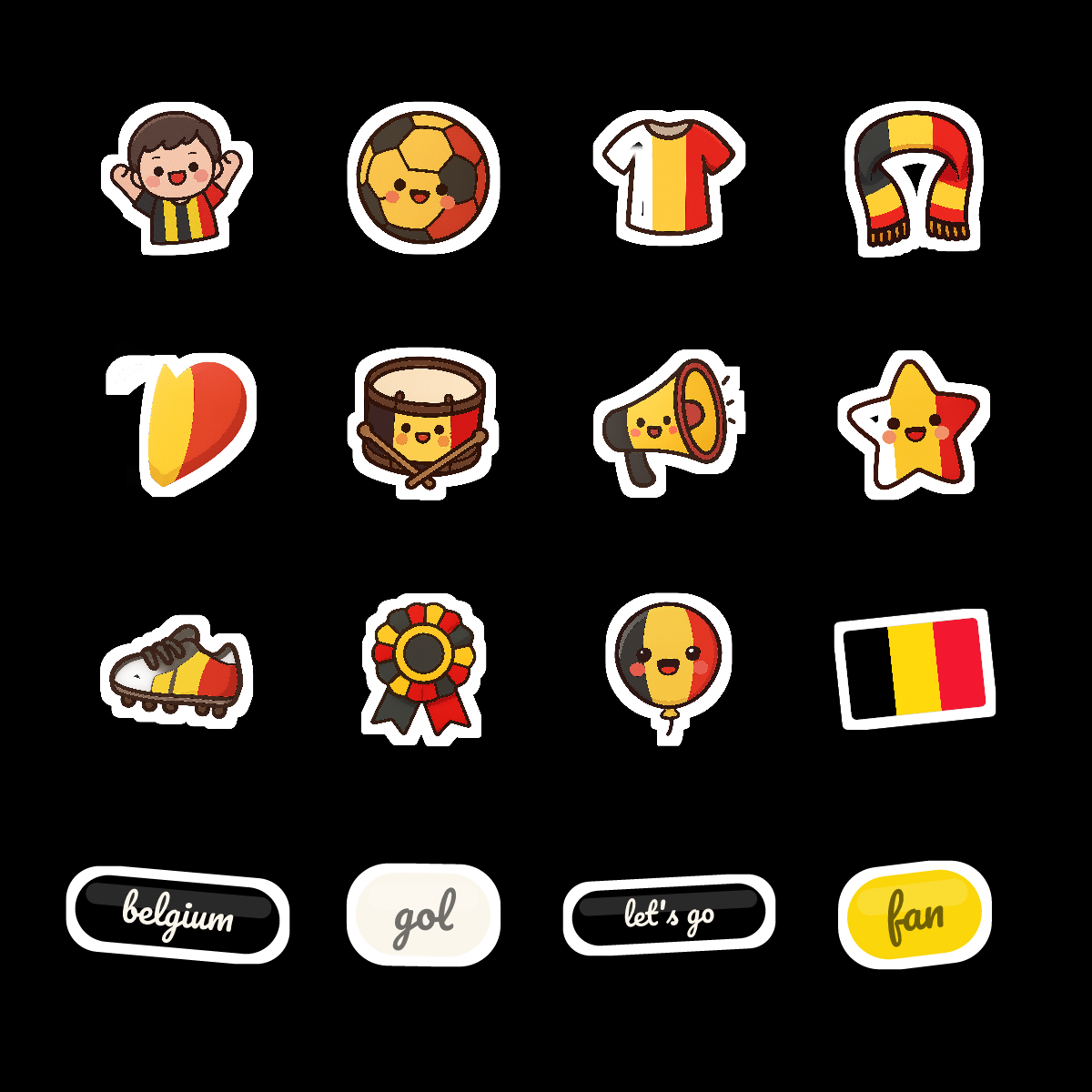 Belgium Football Fan Sticker Pack — 16 Kawaii Die-Cut Supporter Stickers (PNG + SVG) preview 4