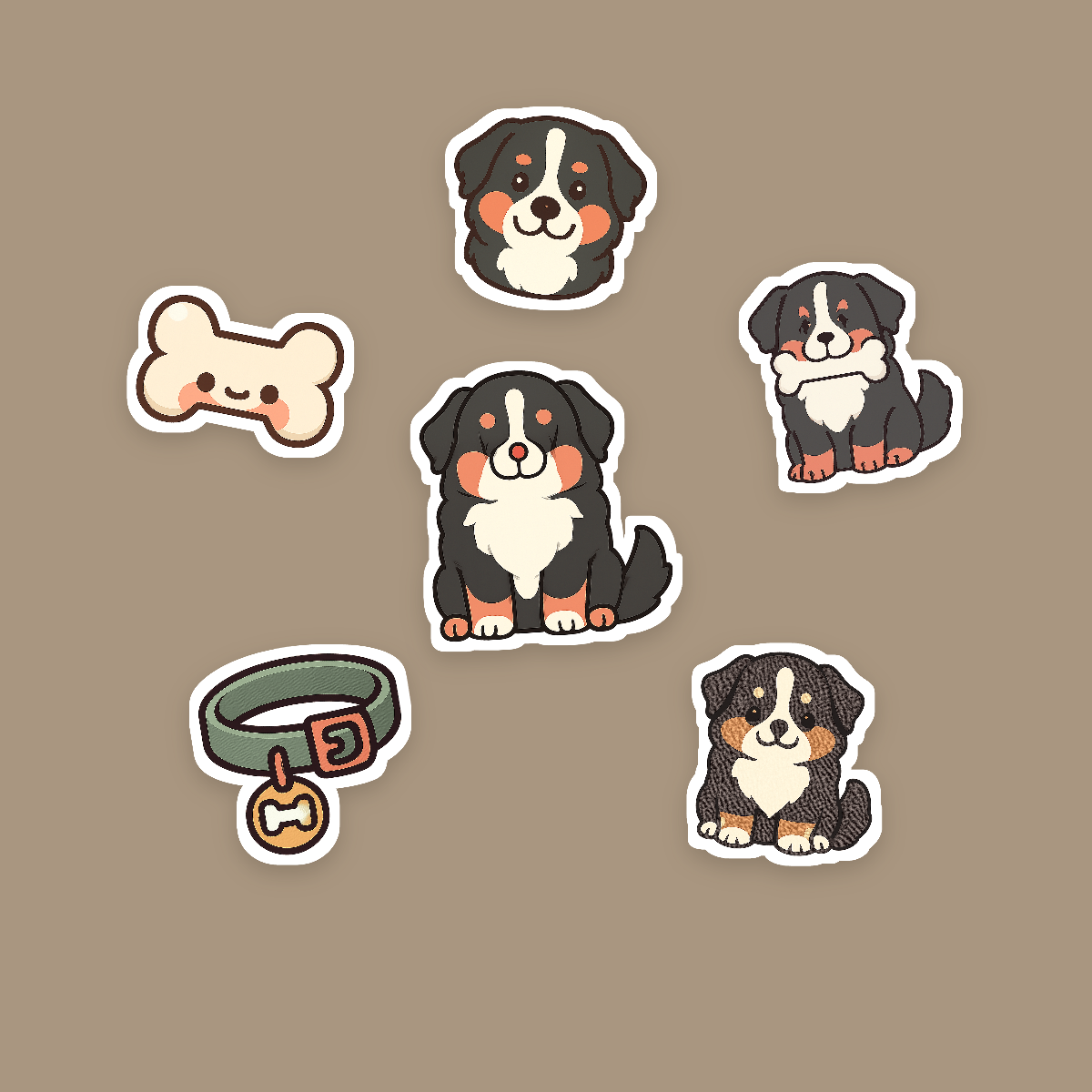 Bernese Mountain Dog Kawaii Sticker Pack — Dog Mom Die-Cut Stickers (PNG + SVG, Commercial Use) preview 2
