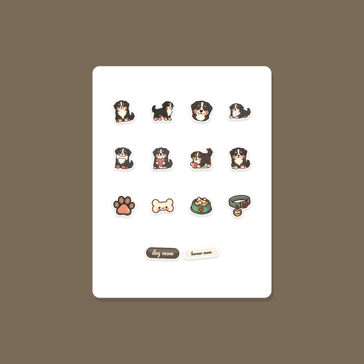 Bernese Mountain Dog Kawaii Sticker Pack — Dog Mom Die-Cut Stickers (PNG + SVG, Commercial Use) preview 3