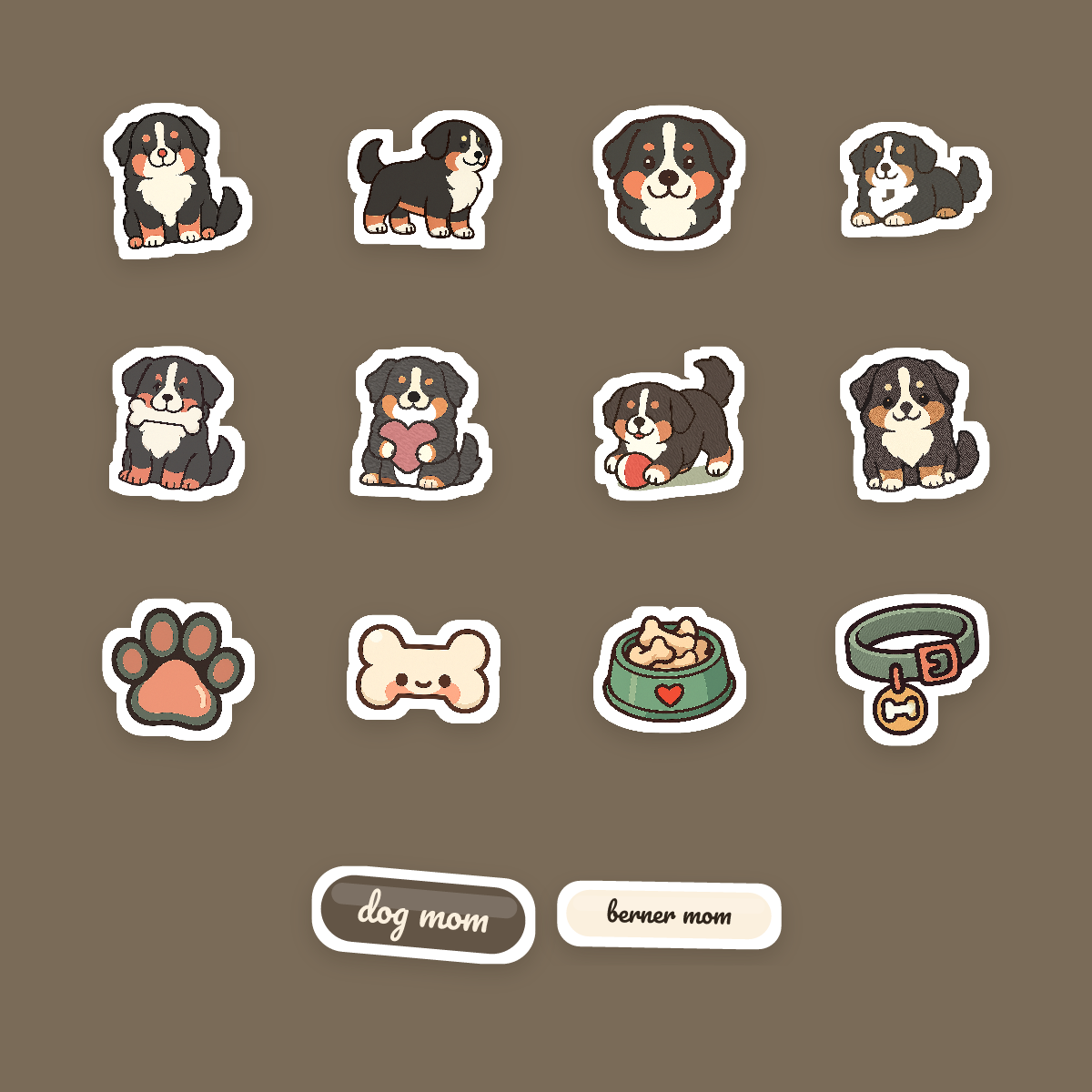Bernese Mountain Dog Kawaii Sticker Pack — Dog Mom Die-Cut Stickers (PNG + SVG, Commercial Use) preview 4