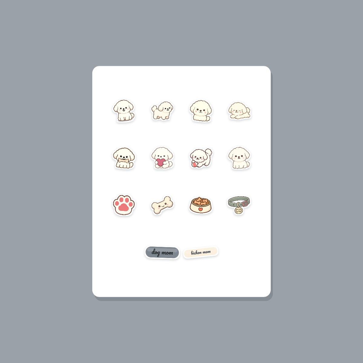 Bichon Frise Kawaii Sticker Pack — Dog Mom Die-Cut Stickers (PNG + SVG, Commercial Use) preview 3
