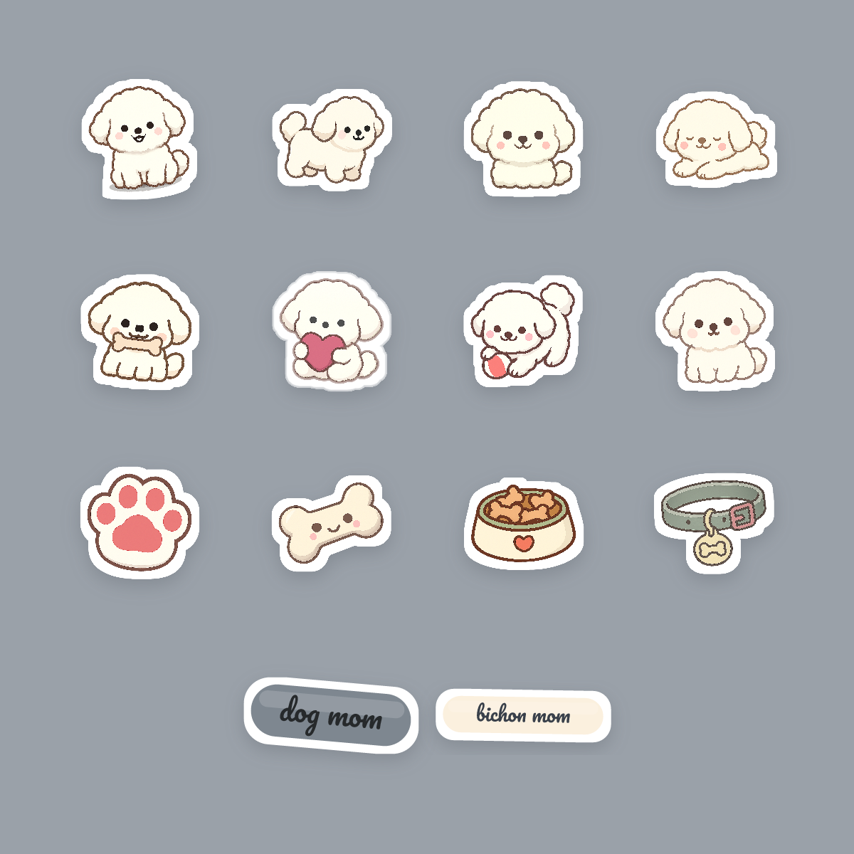 Bichon Frise Kawaii Sticker Pack — Dog Mom Die-Cut Stickers (PNG + SVG, Commercial Use) preview 4