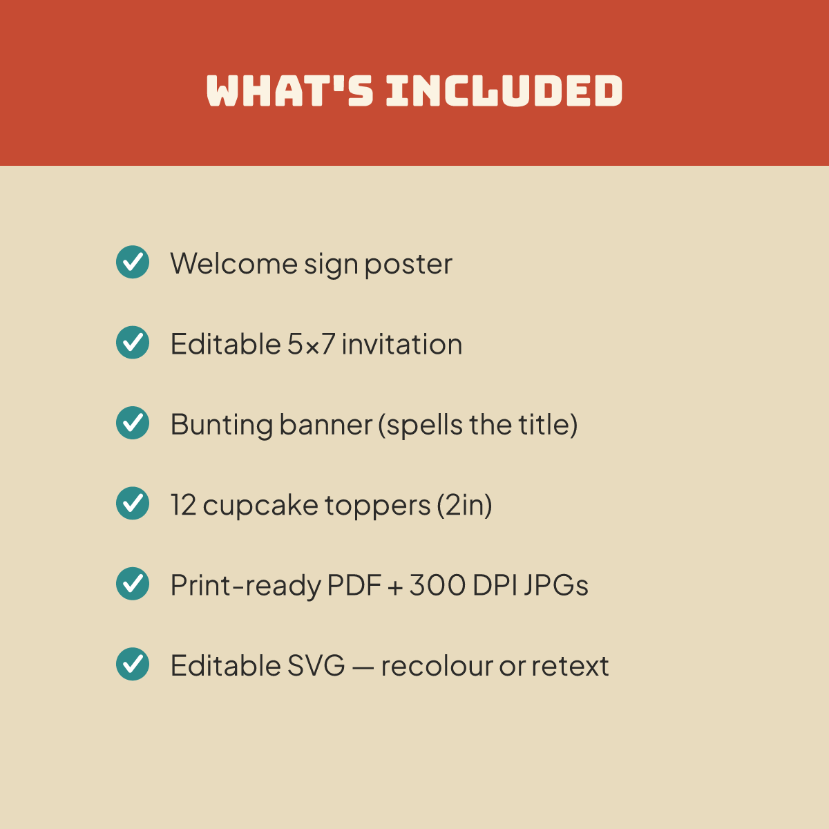 Birthday Party Printables — Bold Retro Flat (Invitation, Banner, Cupcake Toppers, Tags, Labels & Welcome Sign) — Printable PDF + SVG preview 5