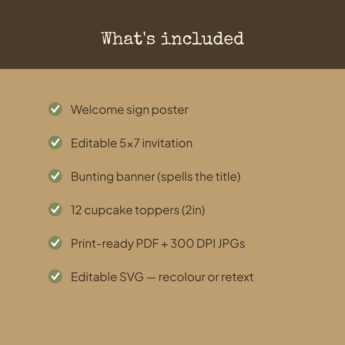 Birthday Party Printables — Rustic Kraft (Invitation, Banner, Cupcake Toppers, Tags, Labels & Welcome Sign) — Printable PDF + SVG preview 5