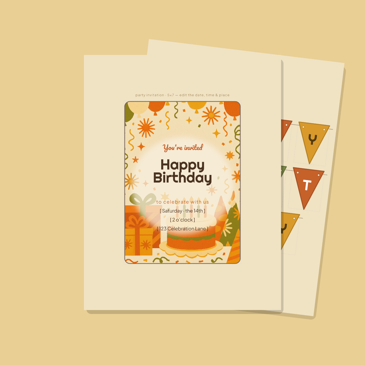 Birthday Party Printables — Retro 70s (Invitation, Banner, Cupcake Toppers, Tags, Labels & Welcome Sign) — Printable PDF + SVG preview 2