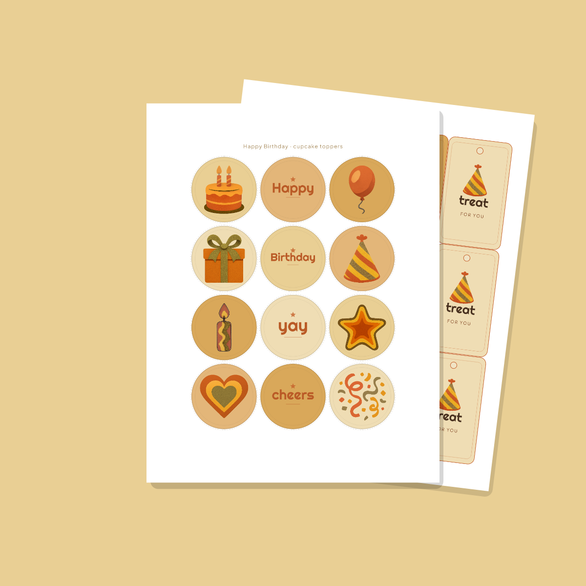 Birthday Party Printables — Retro 70s (Invitation, Banner, Cupcake Toppers, Tags, Labels & Welcome Sign) — Printable PDF + SVG preview 4