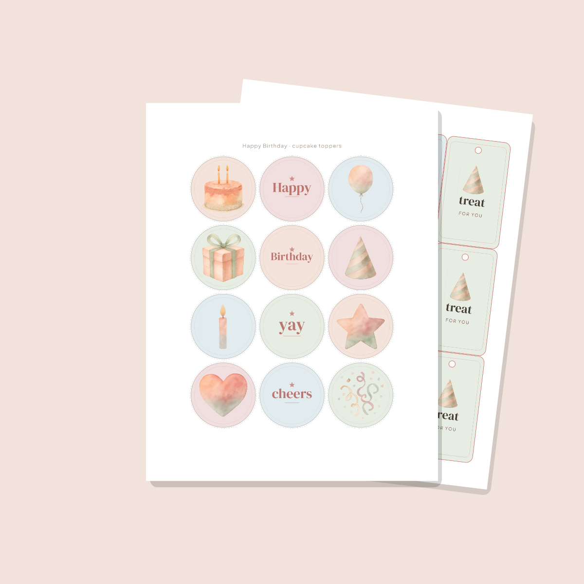 Birthday Party Printables — Watercolor (Invitation, Banner, Cupcake Toppers, Tags, Labels & Welcome Sign) — Printable PDF + SVG preview 4