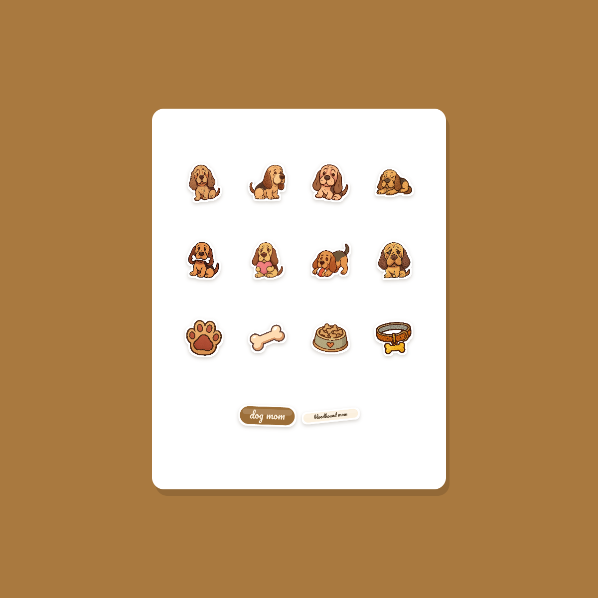 Bloodhound Kawaii Sticker Pack — Dog Mom Die-Cut Stickers (PNG + SVG, Commercial Use) preview 3