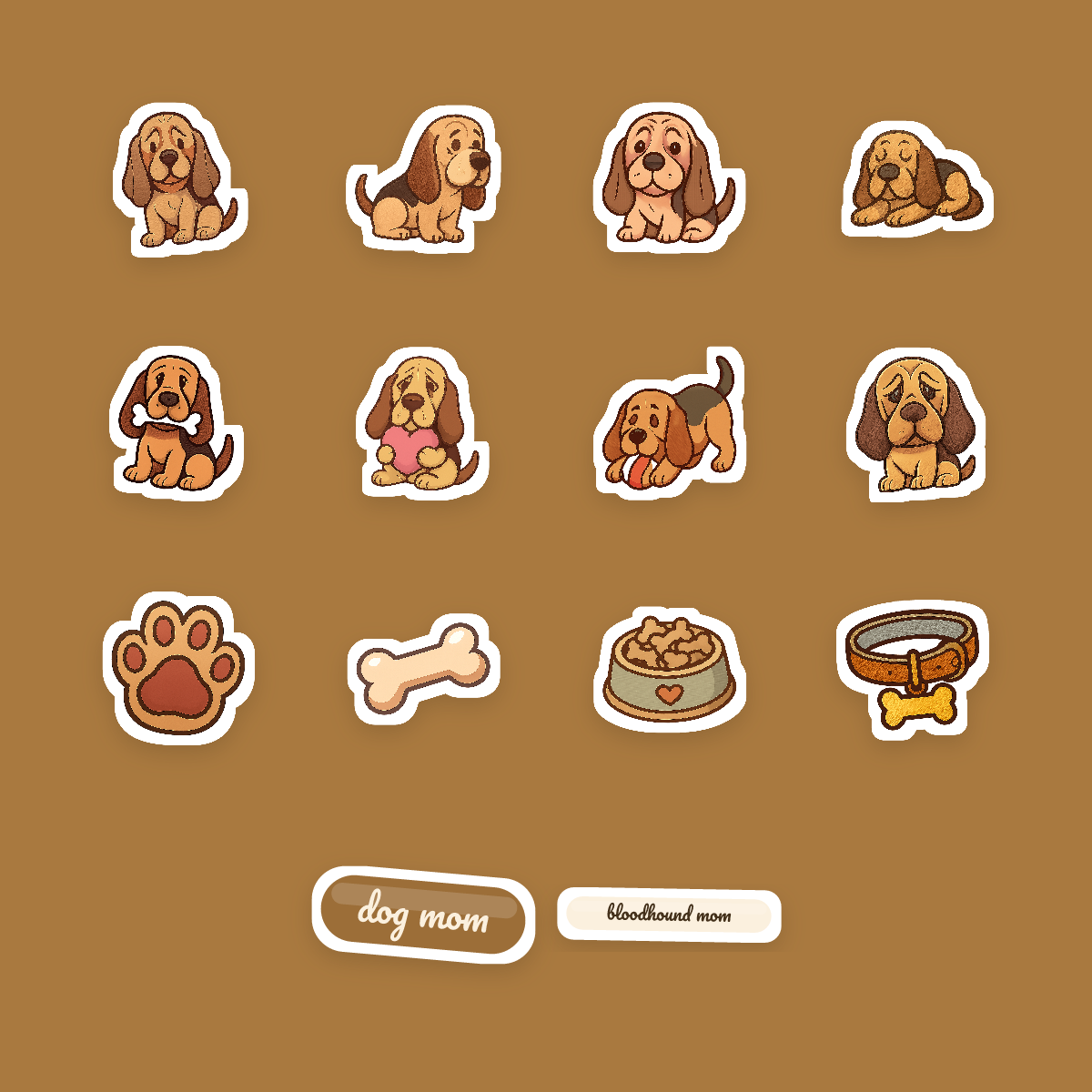 Bloodhound Kawaii Sticker Pack — Dog Mom Die-Cut Stickers (PNG + SVG, Commercial Use) preview 4