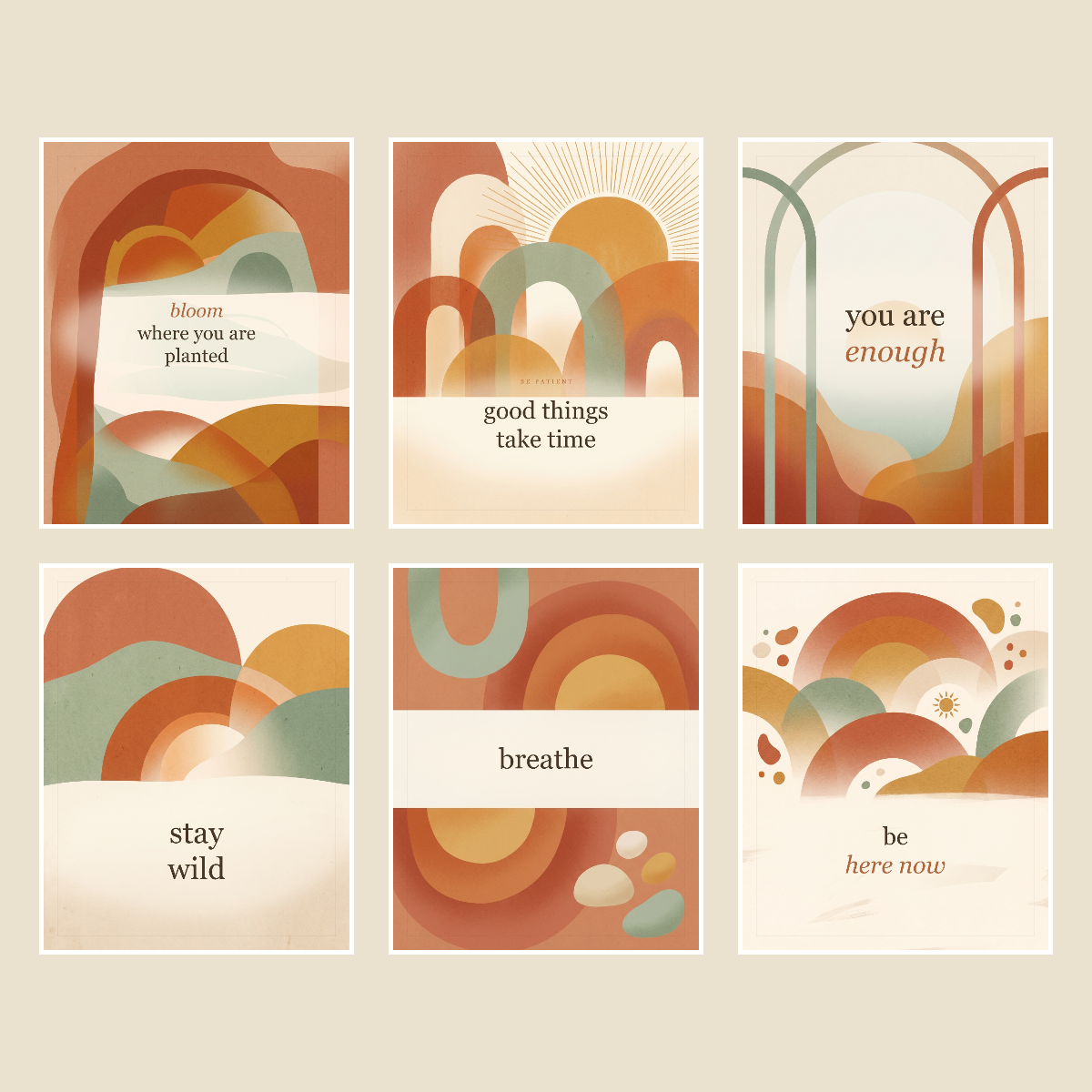 Boho Affirmations Wall Art Set — 6 Printable Quote Posters (8x10, 11x14, 16x20 · PDF + SVG) preview 2